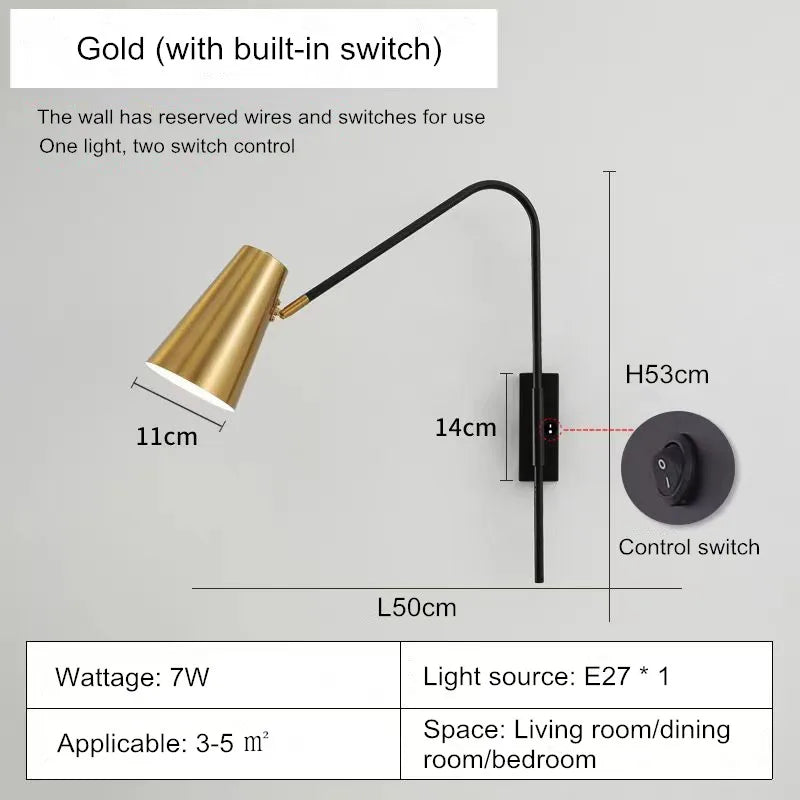 Minimally Adjustable Bedroom Bedside Wall Lamp, Long Arm Dining Room Wall Lamp, Nordic Long Pole Industrial Style Swing Arm Lamp