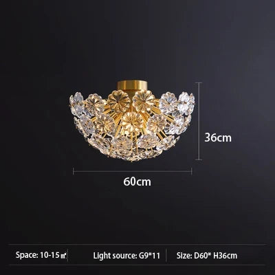 lustre suspendu en cuivre avec cristaux de pissenlit rond