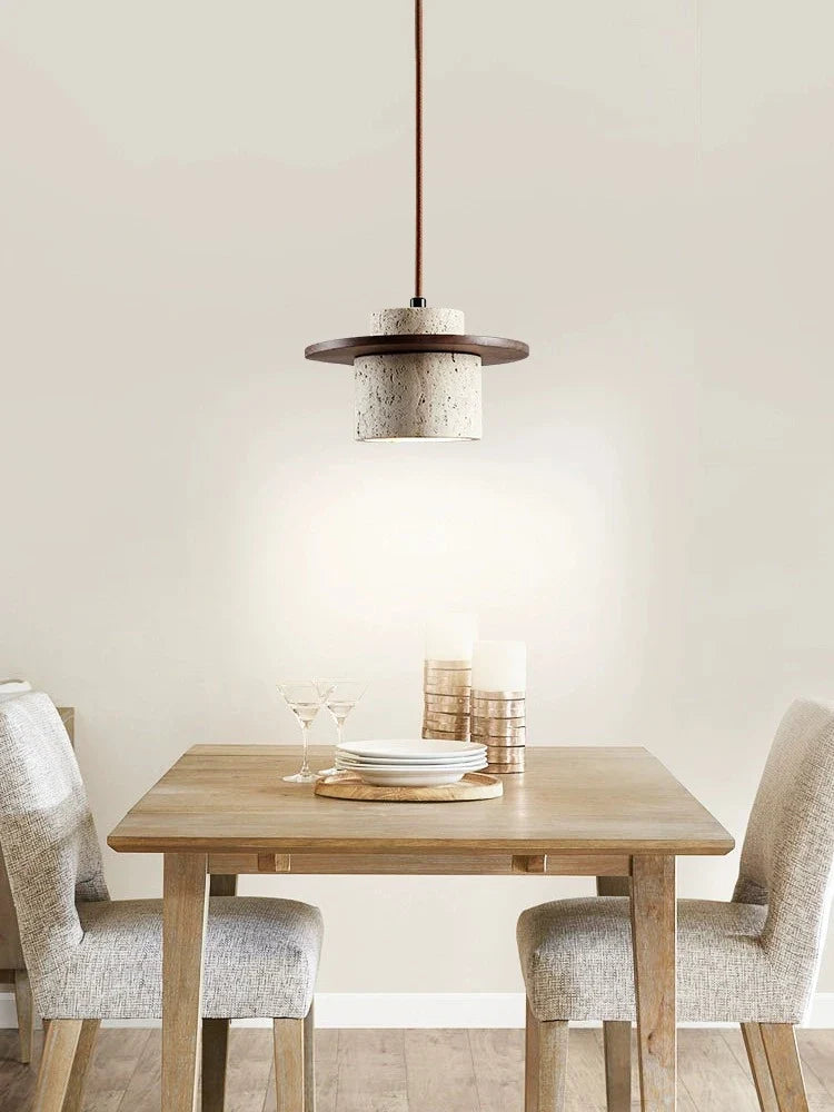 Suspension style japonais led vintage en pierre et bois
