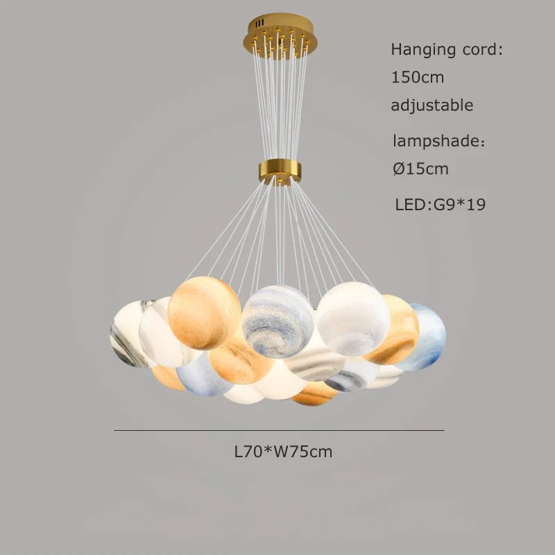 lustre sphérique planète led moderne réglable en hauteur pour décoration