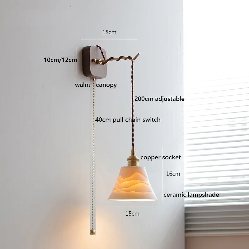applique murale led noyer cuivre moderne baguette plug-in