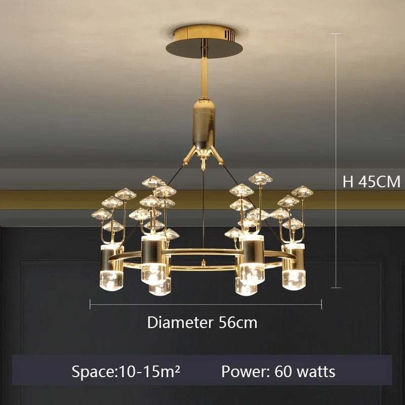lustre long en cristal style européen avec branche simple en aluminium