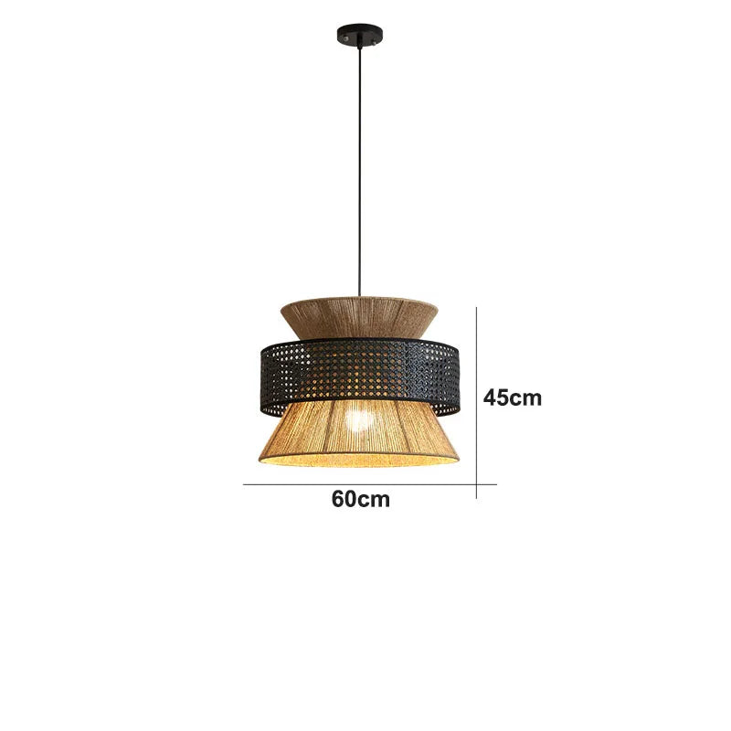 Suspension Sabi Wabi style chinois en rotin cannage