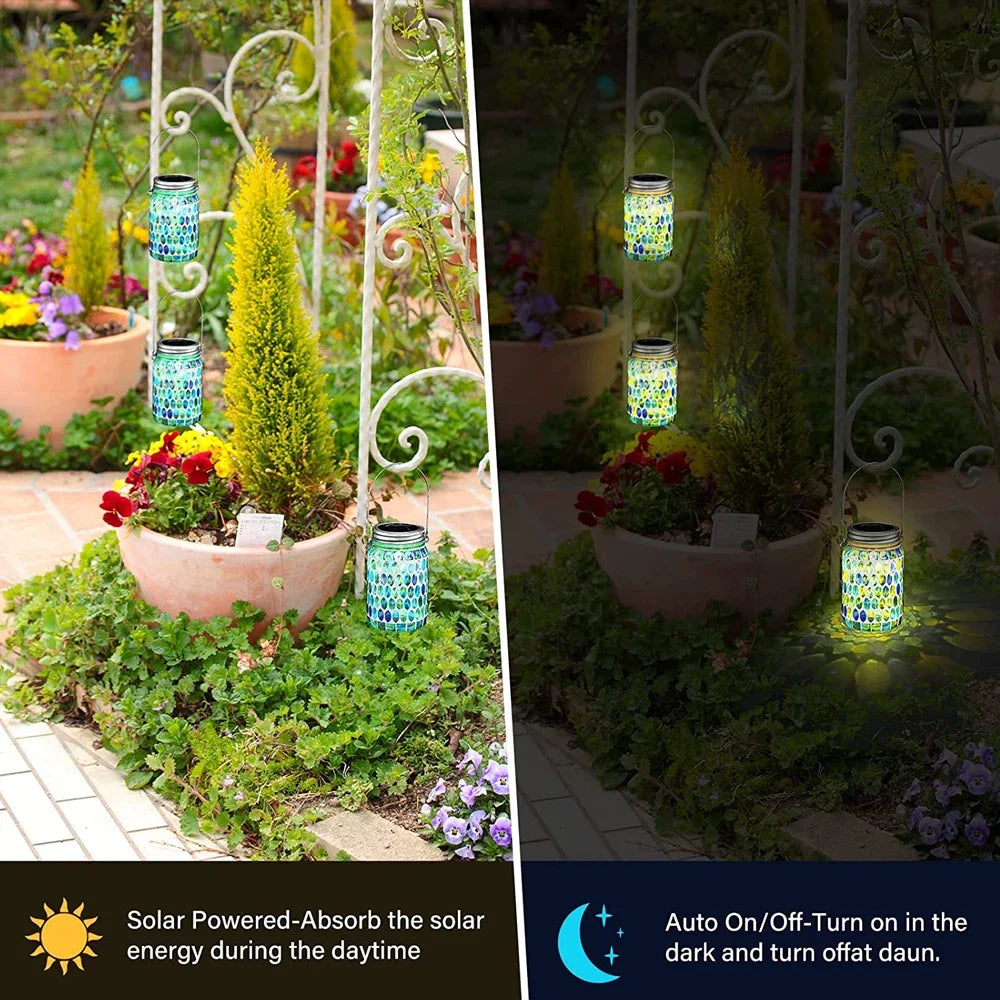 lanterne solaire décorative pour jardin en mosaïque