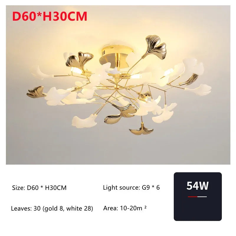 Living Room Ceiling Lamp Post-modern Designer Gingko Leaf Restaurant Bedroom Ceiling Lights Hotel Art LED Decor Lighting Fixture