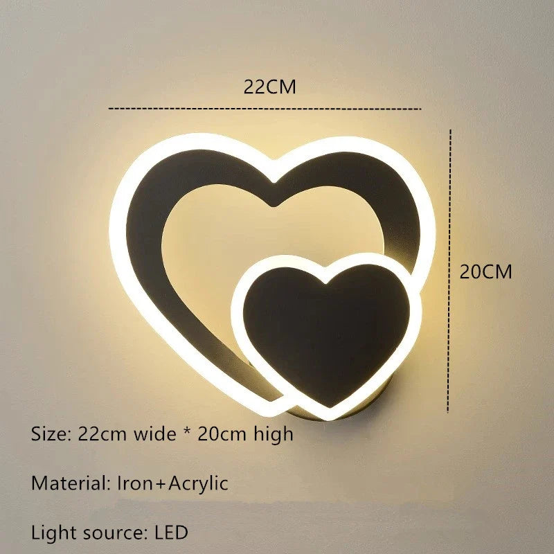 LED heart-shaped wall lamp, simple Nordic love wall lamp, creative bedroom, living room, corridor, background wall, bedside lamp