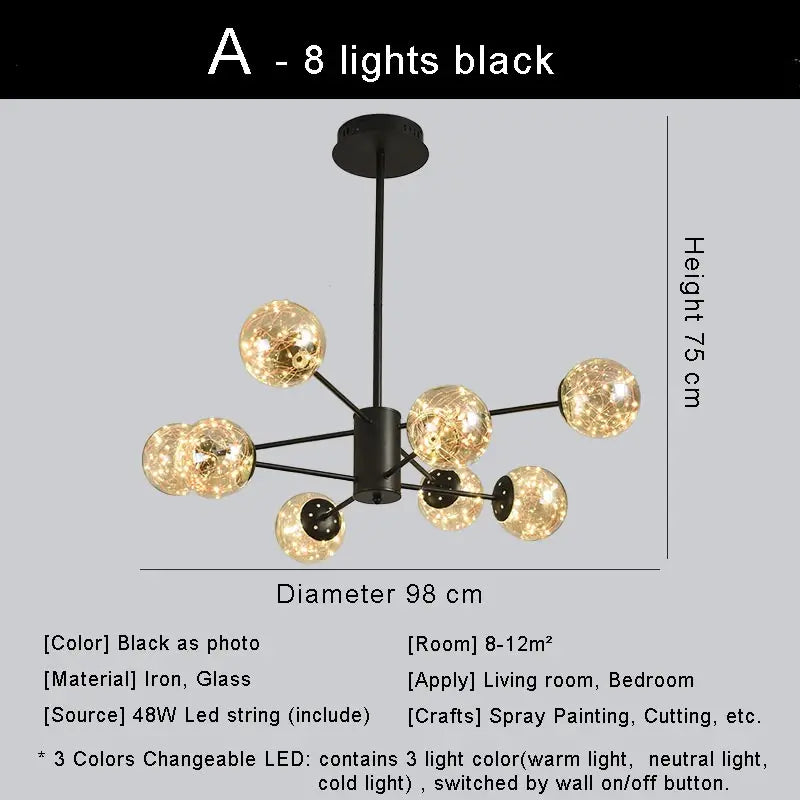 lustre moderne en forme d'étoile avec abat-jour en verre décoratif