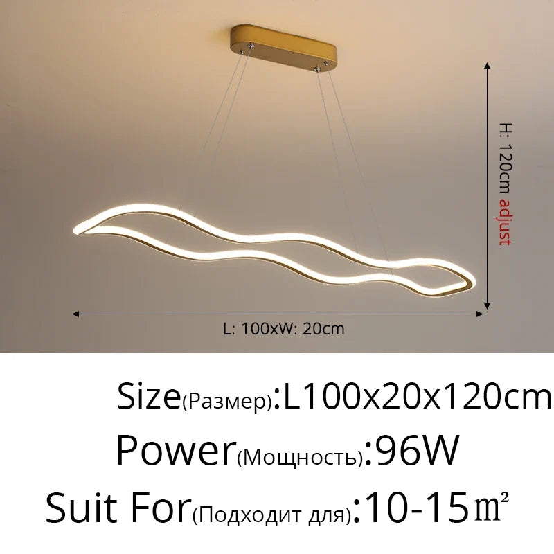 suspension moderne longue vague lumineuse pour salle à manger
