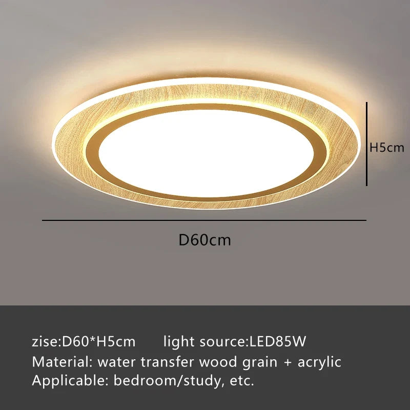 lampes de plafond led ultra-minces en bois style japonais