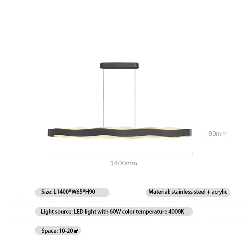 lustre moderne en acier inoxydable design vague pour décoration intérieure