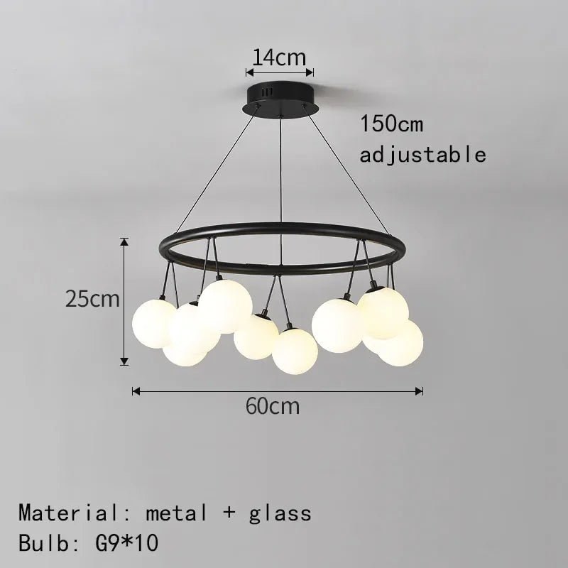 lustre suspension led en forme de haricot avec suspension cerise