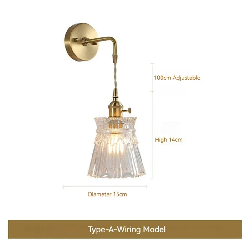 applique murale led scandinave en verre et laiton avec interrupteur à batterie