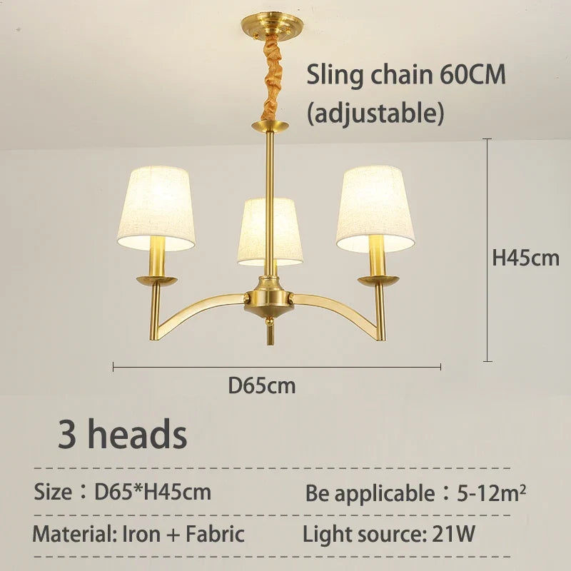 lustre rétro américain en tissu pour décoration intérieur lumineux
