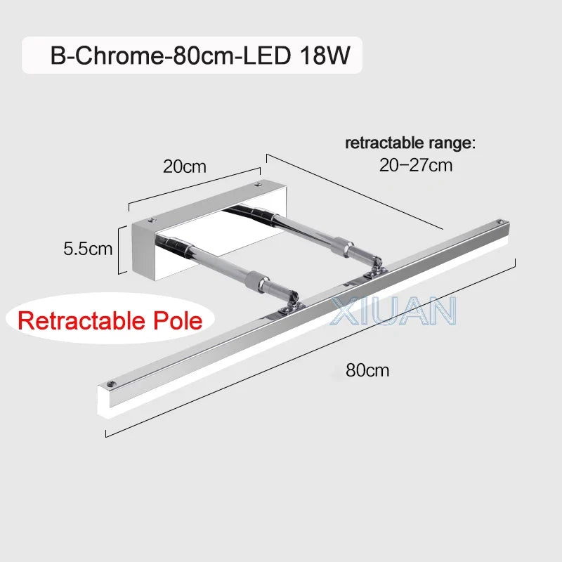 lampe frontale à miroir rétractable pour toilettes
