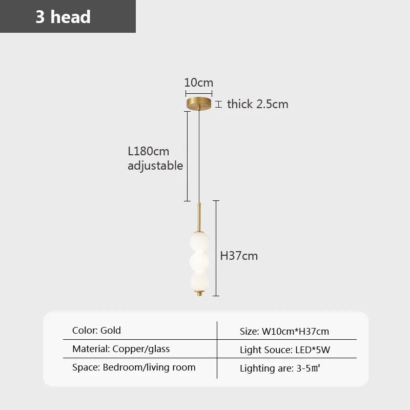 Suspension en verre nordique LED cuivre vent gourde 3-8 tête chevet suspendu décor lampe pour étude chambre salon éclairage