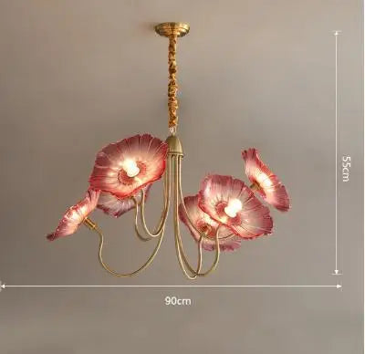 lustre moderne en verre en forme de fleur de lotus avec led