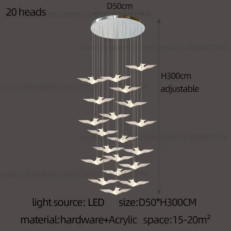 suspension LED décorative en forme d'oiseau idéale pour loft