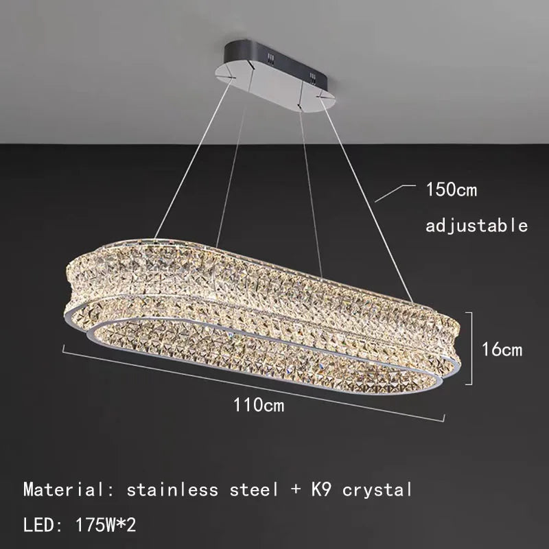 lustre moderne en cristal clair acier inoxydable intensité variable cordon réglable