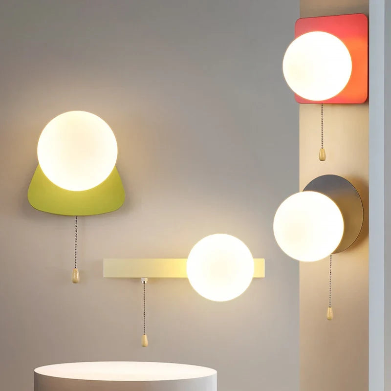 applique murale moderne à led avec interrupteur en verre pour chambre d'enfant