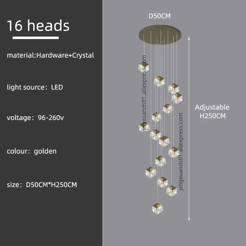 lustre carré moderne en cristal pour éclairage design