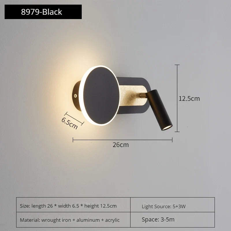 applique murale led nordique moderne rotative avec interrupteur