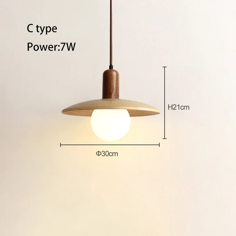 Suspension de style japonais rétro en bois led