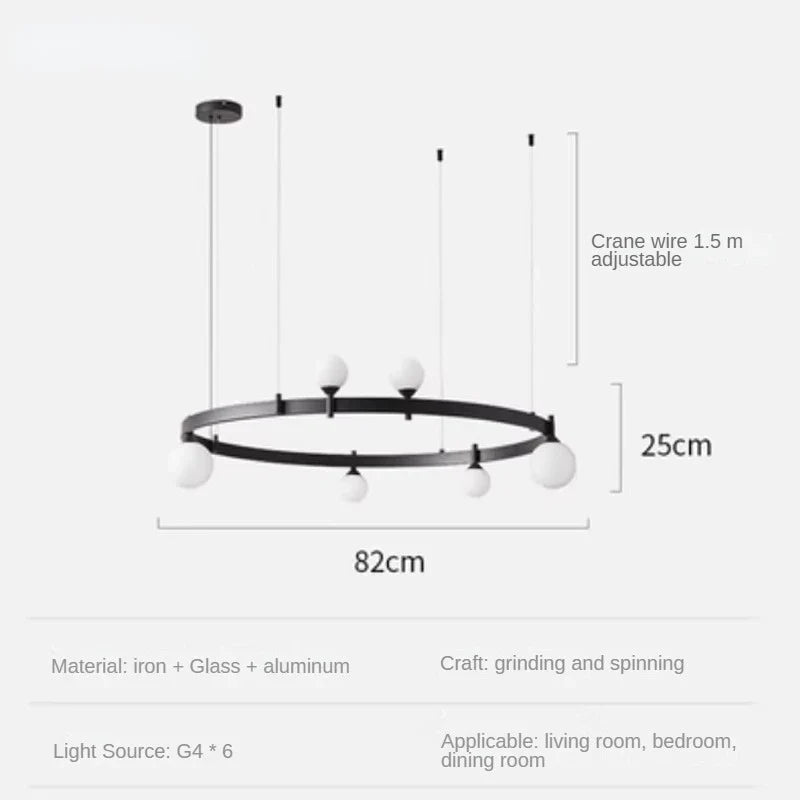 suspension circulaire en fer et verre pour décoration intérieure