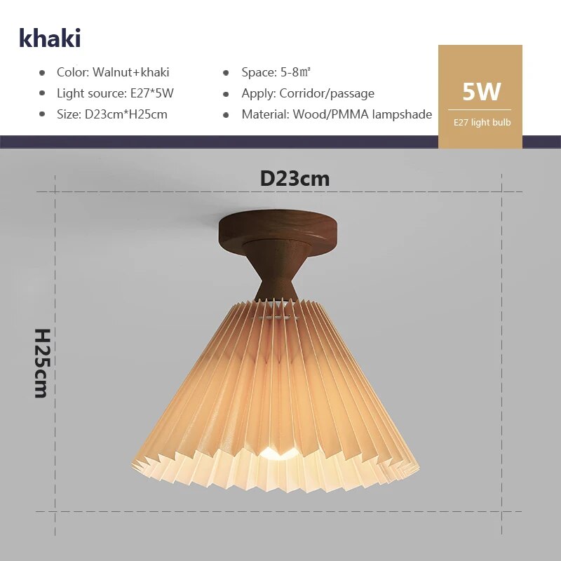 plafonnier moderne led bois tissu plissé