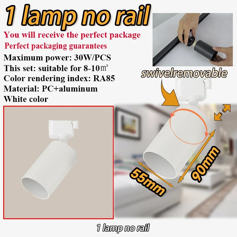 kit d'éclairage sur rail spots dimmables pour décoration intérieure