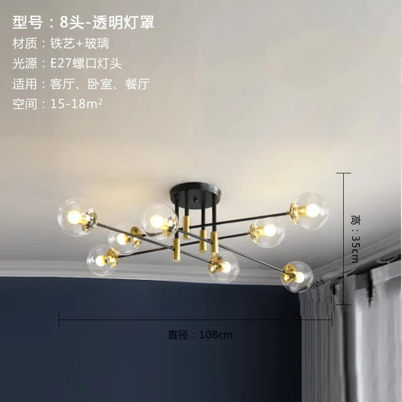 lustre nordique moderne led avec boules de verre