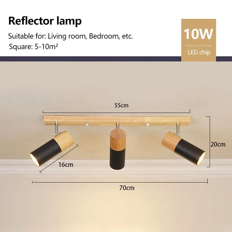 plafonnier en bois avec projecteur rotatif réglable décoratif