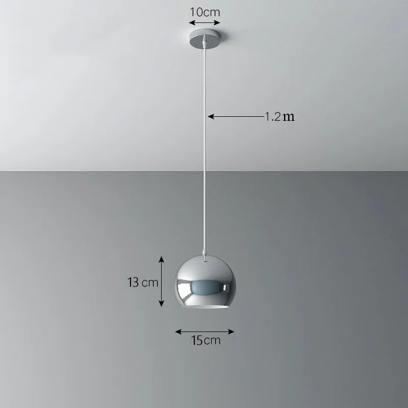 Plaqué nordique argent Globe boule miroir lampes suspendues E27 fer lampe suspendue de luxe en laiton argenté Art cuisine hôtel suspension lampe