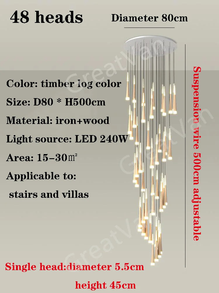 suspension led moderne pour escalier duplex nordique