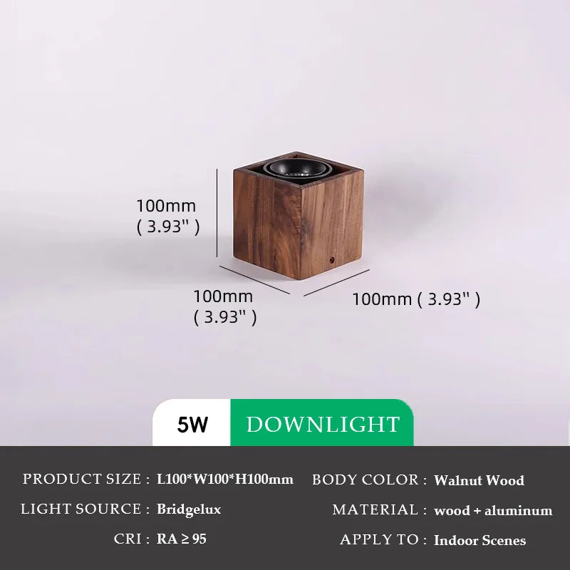 Walnut Wood Square Box, Simple Modern Wabi-sabi style, Spotlights and downlights for Bedroom, Bedside, Living, Dining Room