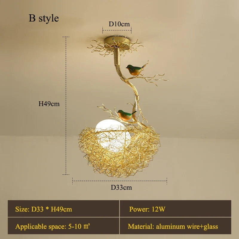 lustre led moderne en forme de nid d'oiseau avec boule de verre
