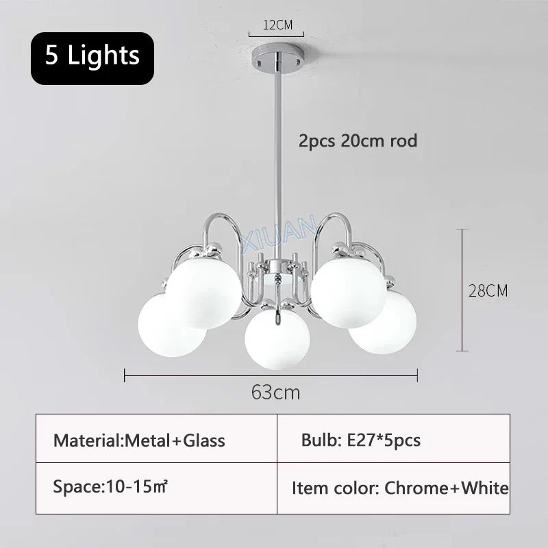 lustre moderne en chrome avec suspension en verre
