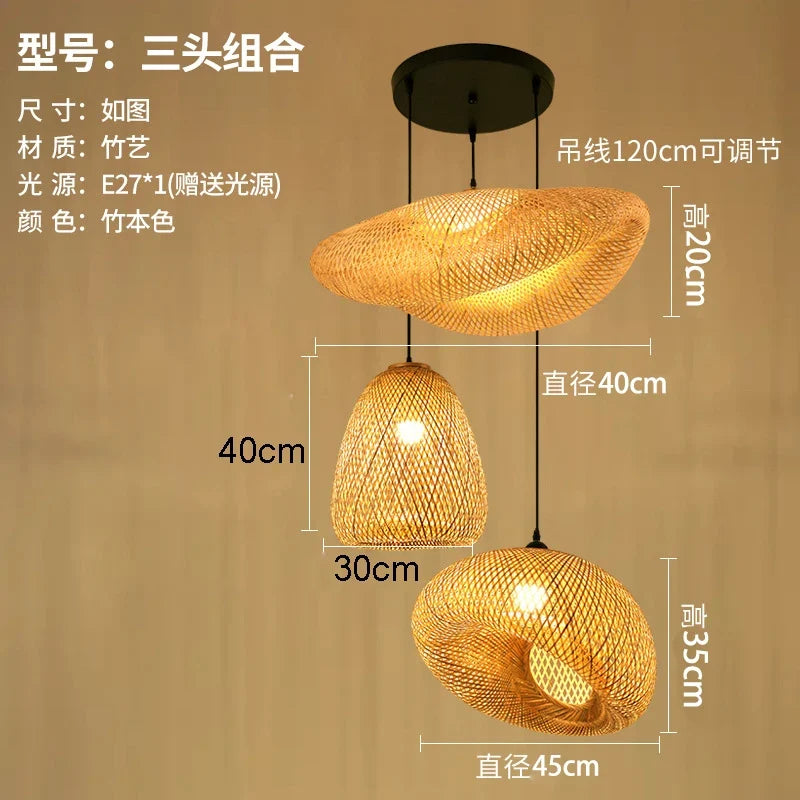 lustre style chinois fait main en bambou tissage pastoral vintage
