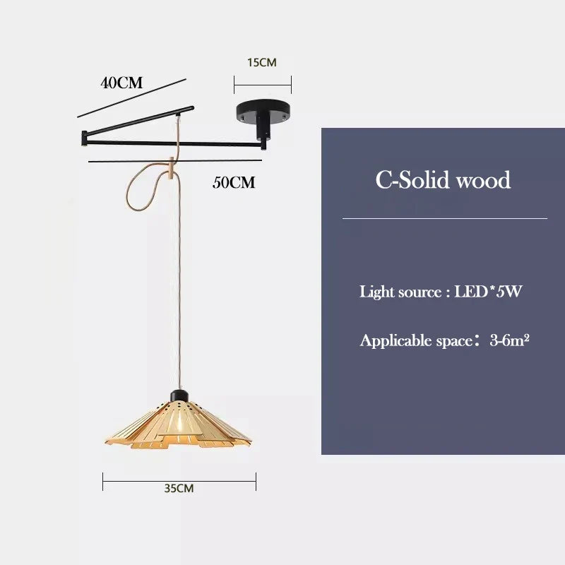lustre en bois de noyer rétractable à bras pivotant moderne
