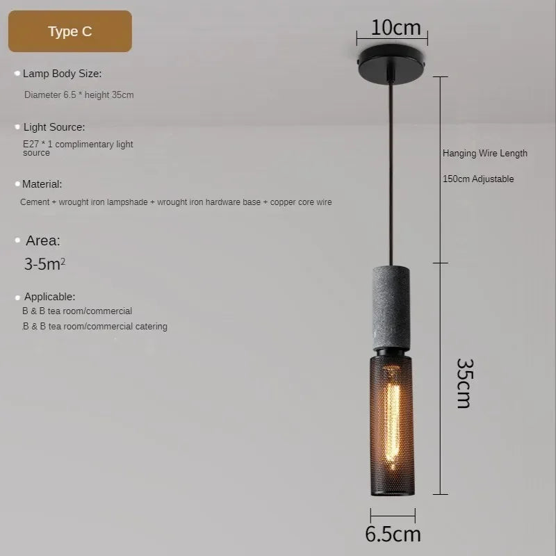 lampes suspendues en ciment pour loft industriel abat-jour en fer forgé