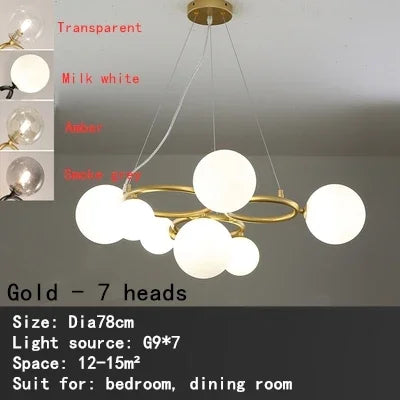 lustre nordique en verre fumé et doré pour intérieur moderne