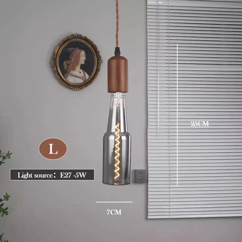 lustre en verre d'art rétro en bois massif créatif pour décoration intérieure