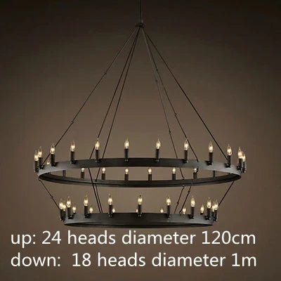Lustre rond et Moderne américain rétro fer Vintage industriel Led