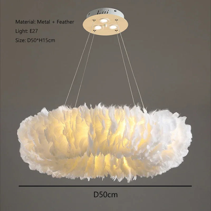 lustre nordique moderne avec plumes led pour décoration intérieure
