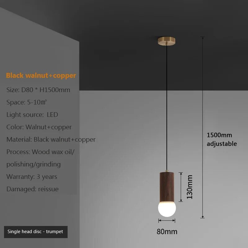 suspension noyer lustre chinois barre tête lampes