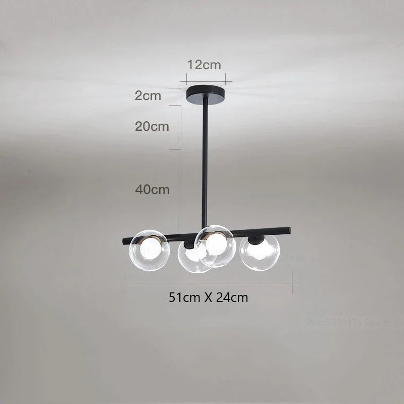 lustre led moderne avec lampes à billes en verre nordique