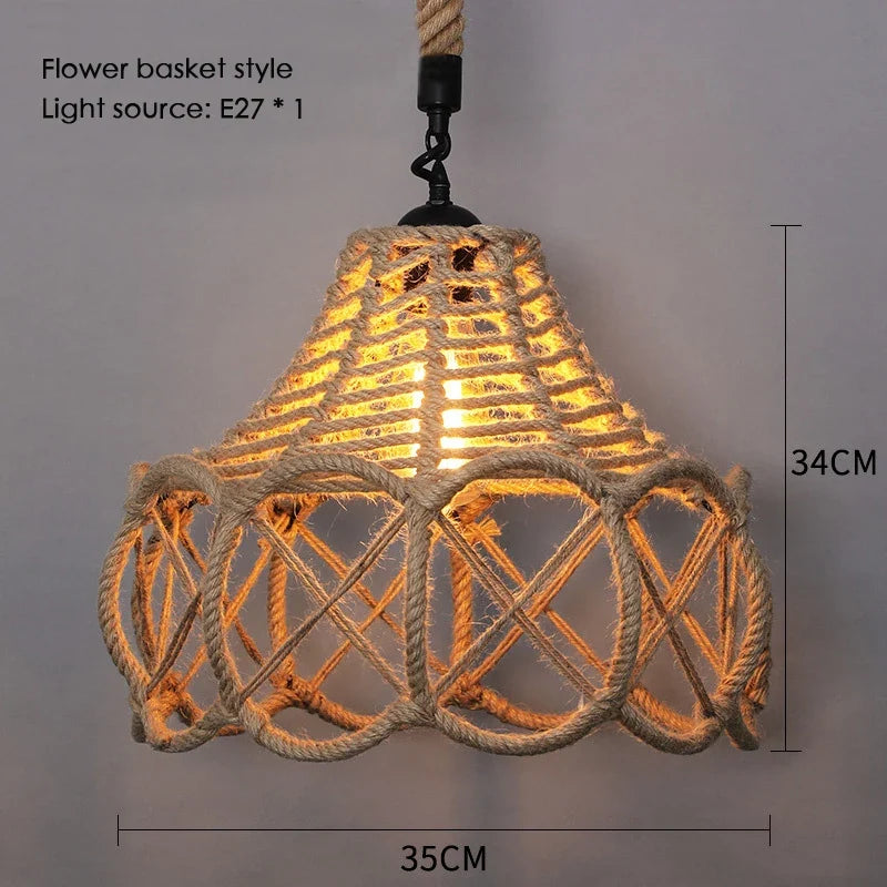 Sisal chanvre corde suspension plafonnier Lustre suspendu Lustre fer main tressage rustique rétro pour salle à manger décor