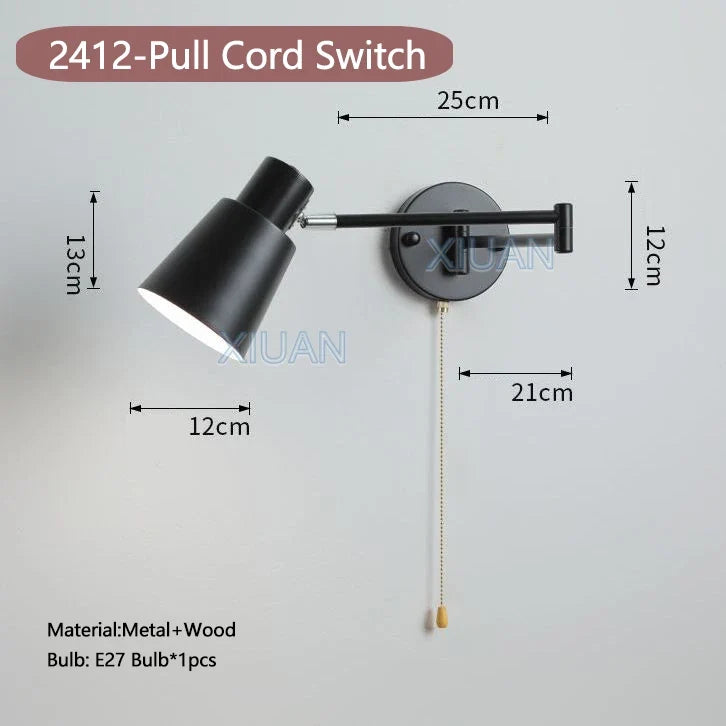 applique murale moderne bras pivotant led en tissu plissé métal