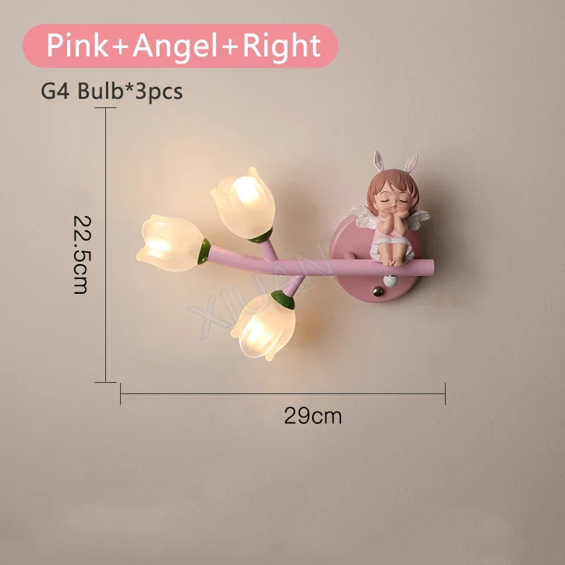applique murale fille lapin g4 led fleur