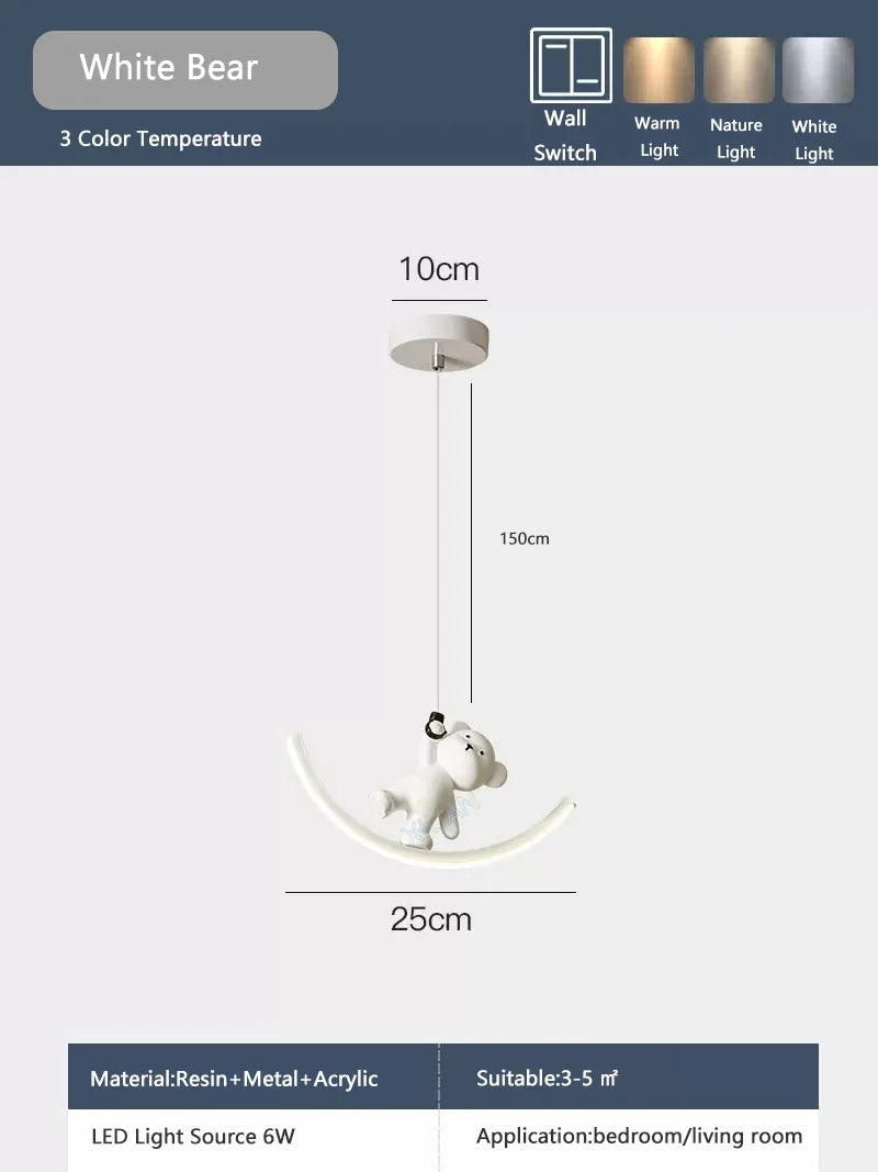 suspension led enfant motif dauphin et ours