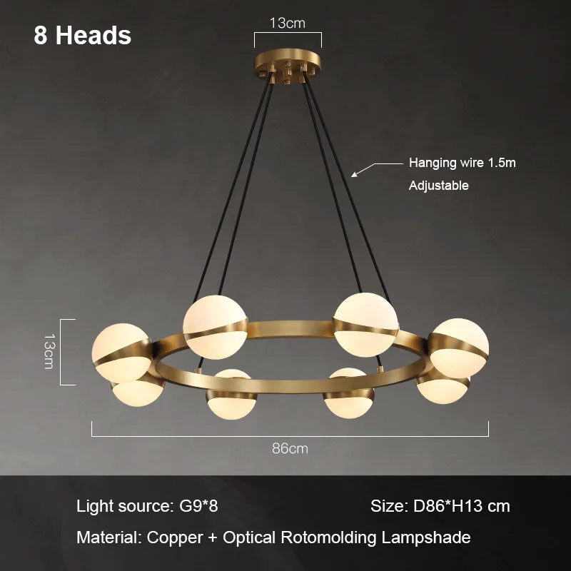 lustre nordique de luxe en cuivre avec anneau décoratif